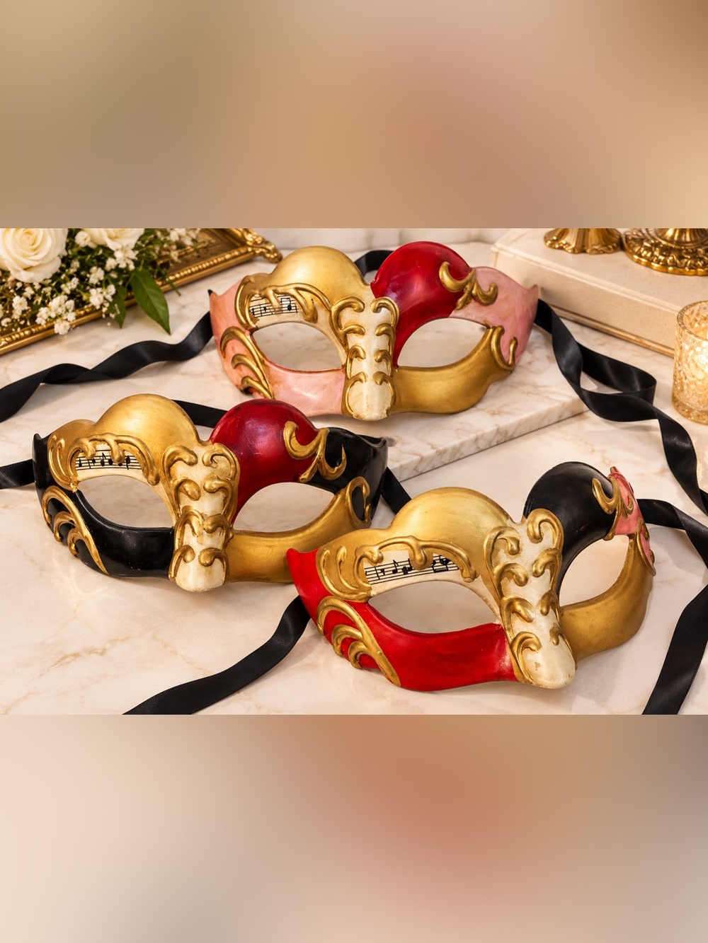 Set of 3 Venetian-Style Musical Masquerade Masks